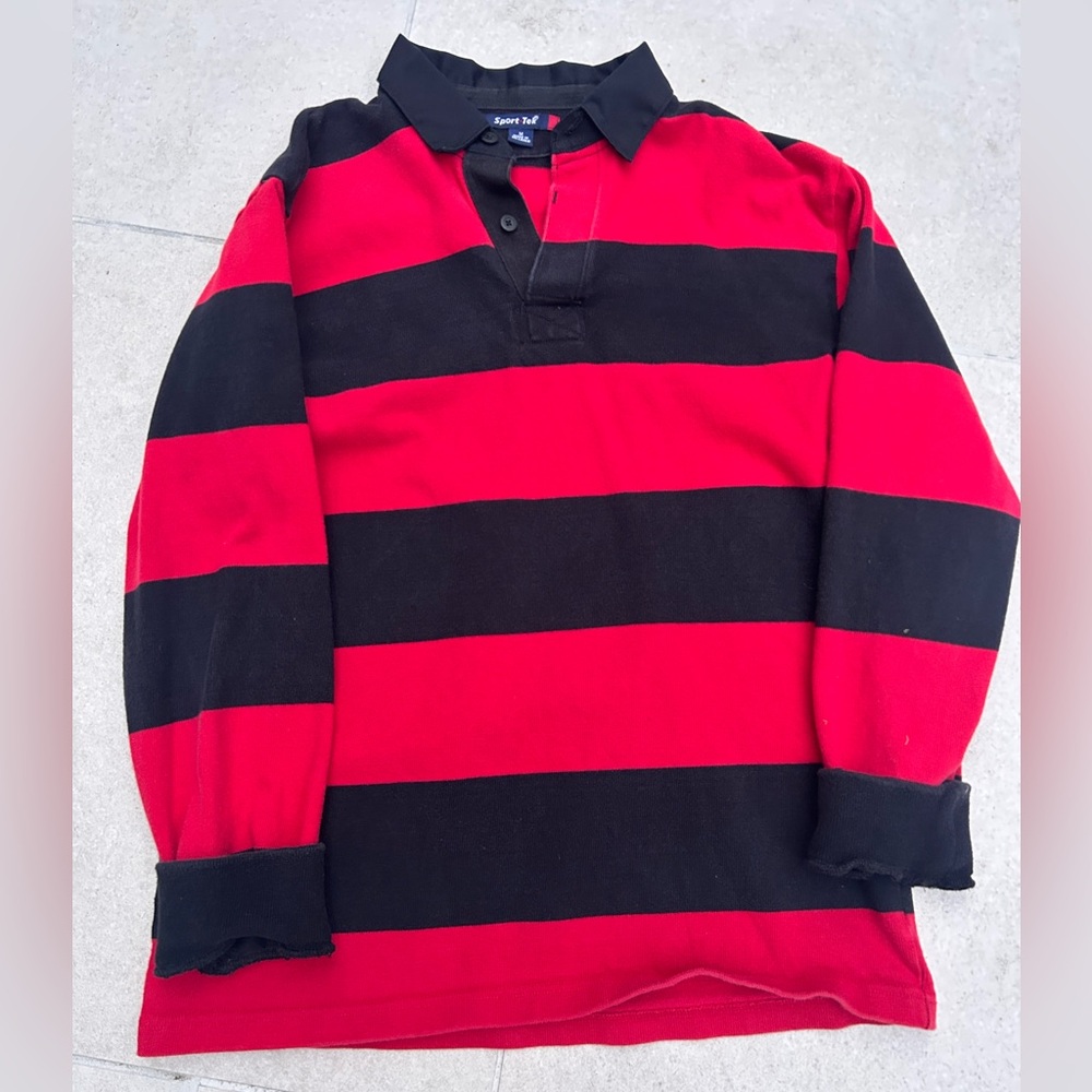 Size M 90s Vintage Red & Black Long Sleeve Polo